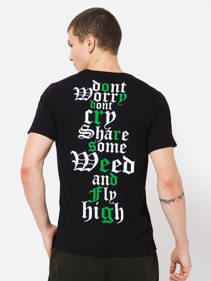 Punk SHARING Black Weed Printed T shirt
