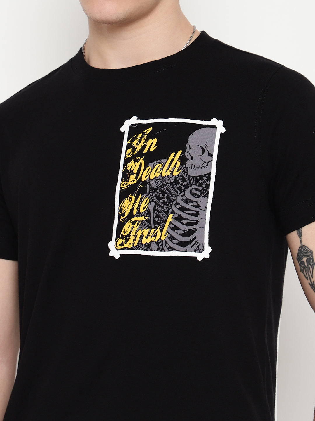 PUNK Black IN-DEATH-WE-TRUST Regular Fit Tshirt