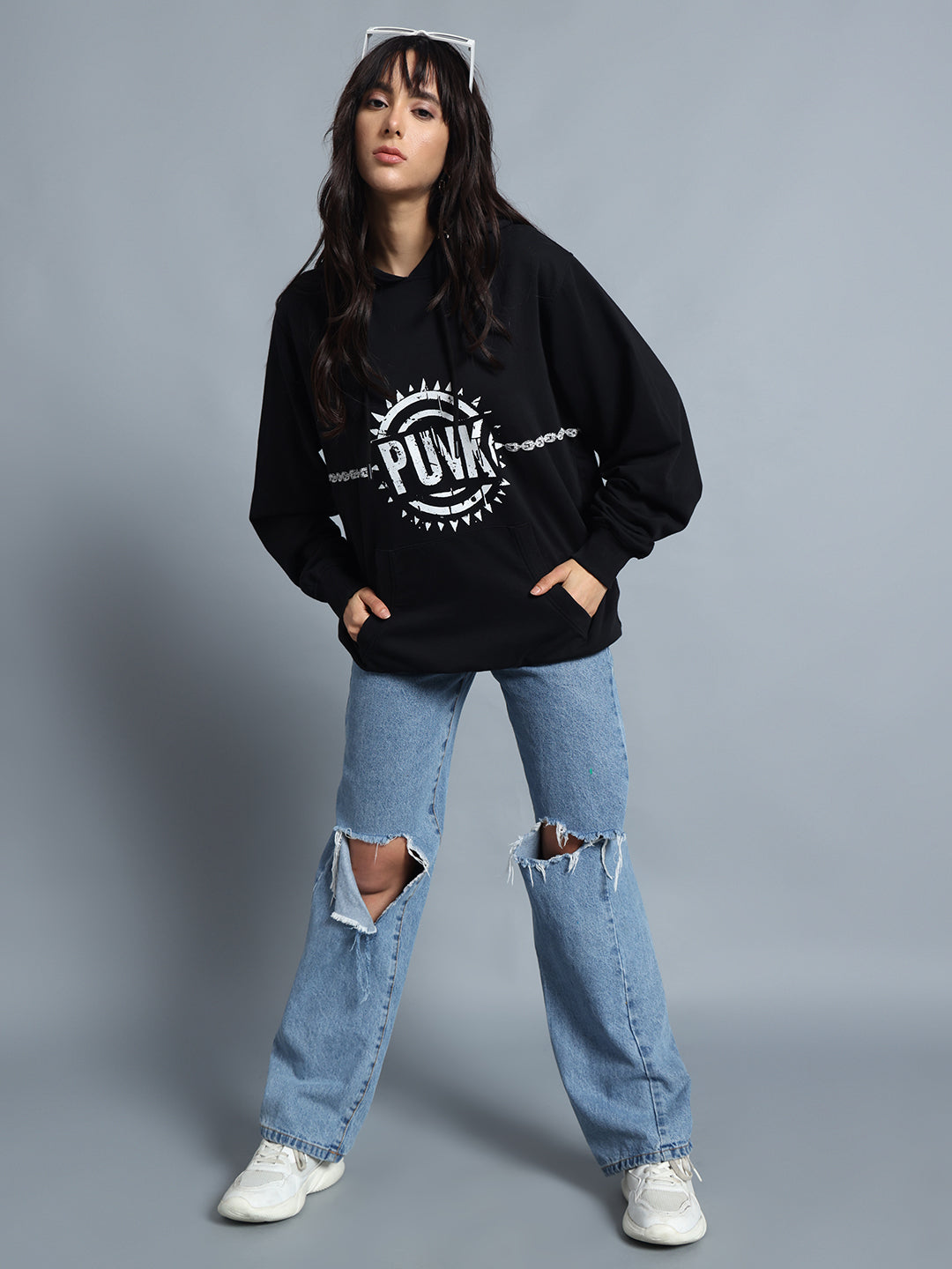 Chained Guitar Black Sweatshirt for Women | Printed Buddy Set by PUNK