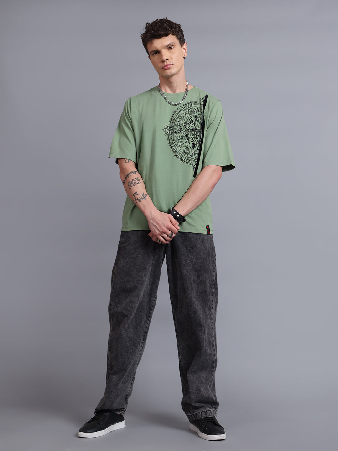 CROSS-CIRCLE Olive Oversized T-Shirt | Gothic Streetwear by PUNK | New In
