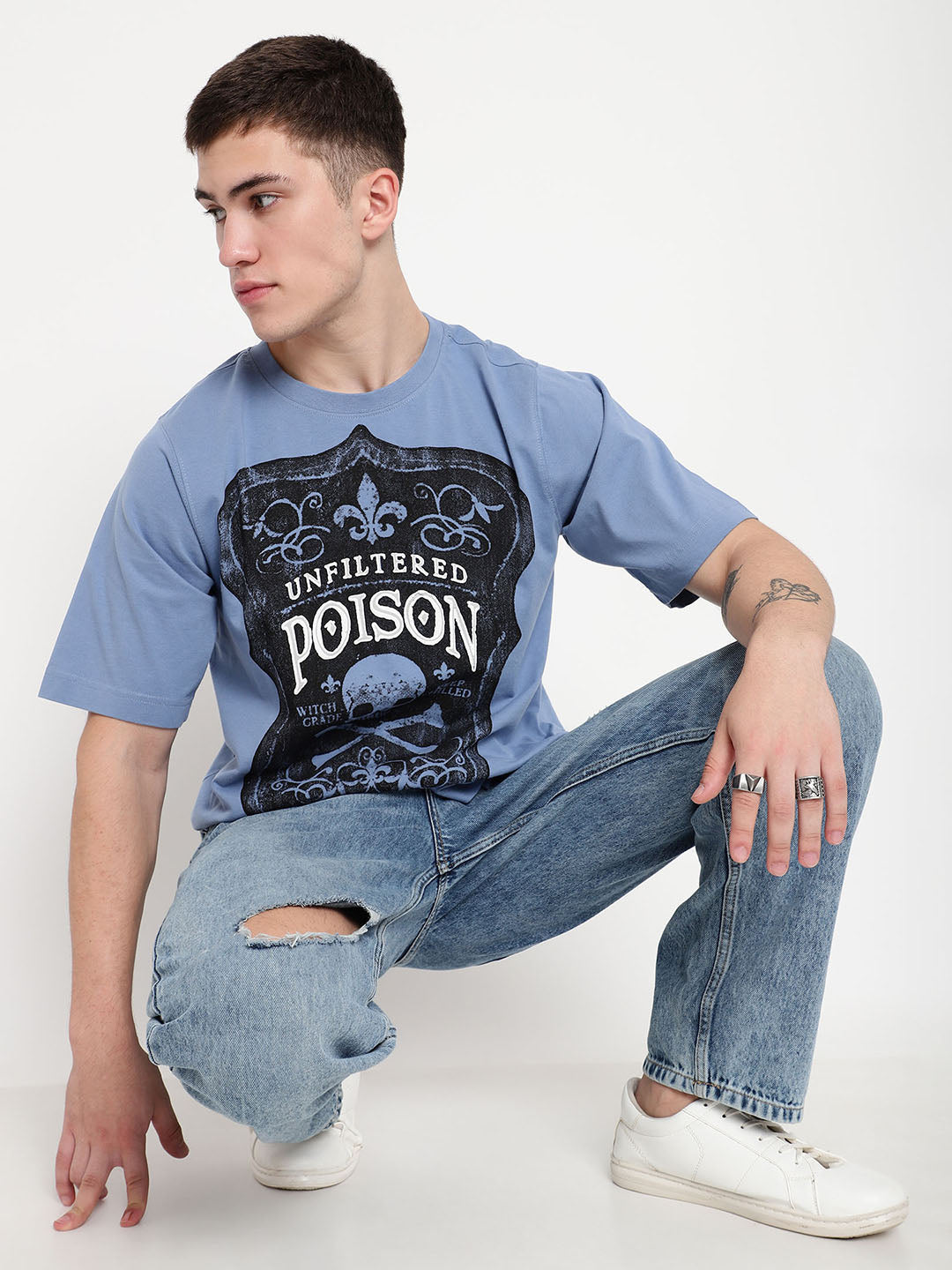 PUNK Blue POISON   Regular Length Short Sleeves Oversized Tshirt