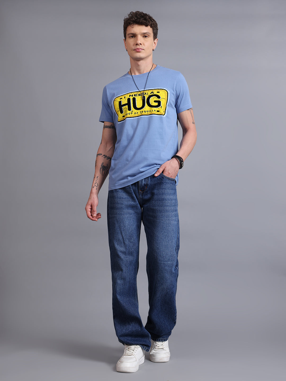 HUG Blue Printed T-Shirt | Typography Streetwear by PUNK | New In
