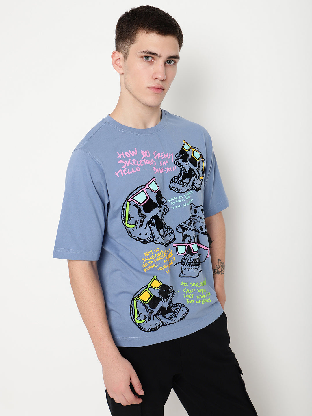 PUNK Blue SKULLS-CAN-JOKE Oversized Tshirt