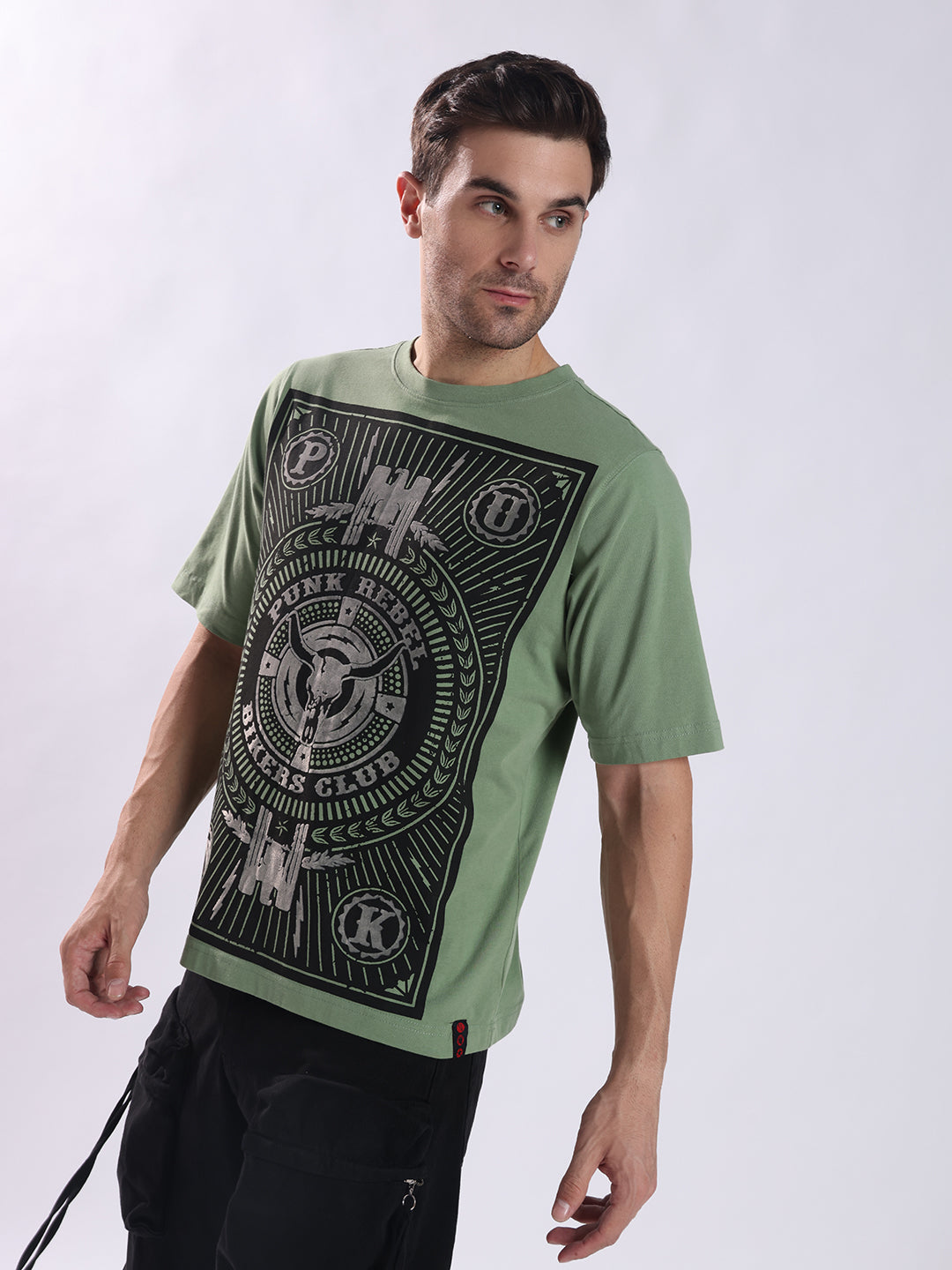 PUNK Rebel Oversized T-Shirt for Men - Olive | Edgy Streetwear