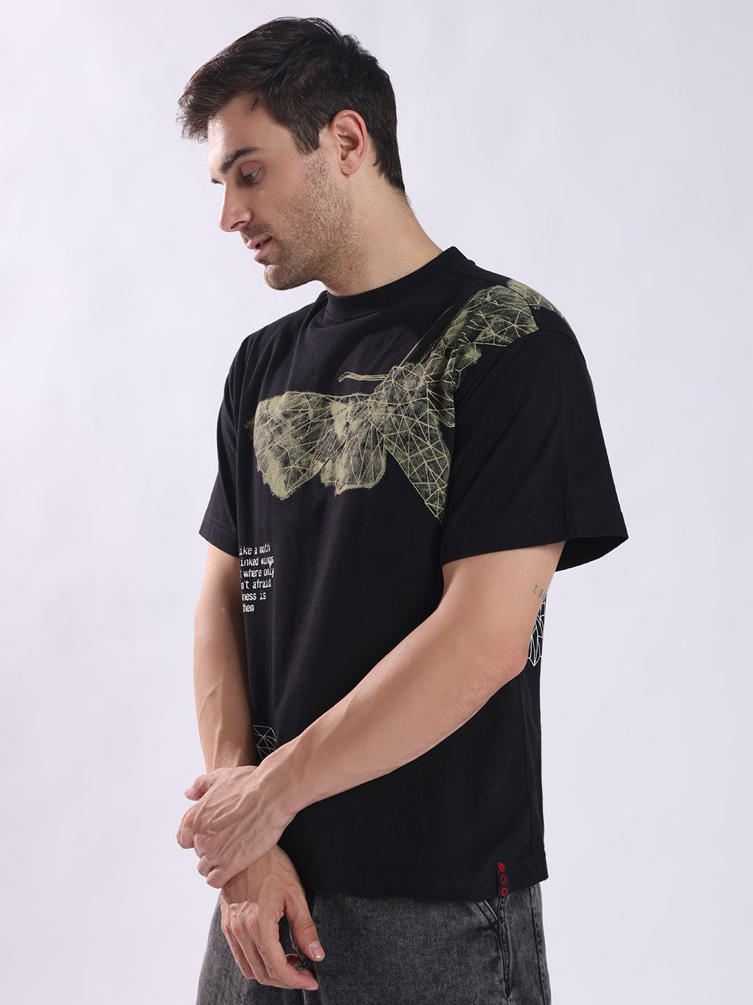 Digi Moth Oversized Black T-Shirt - Bold & Edgy Streetwear | PUNK