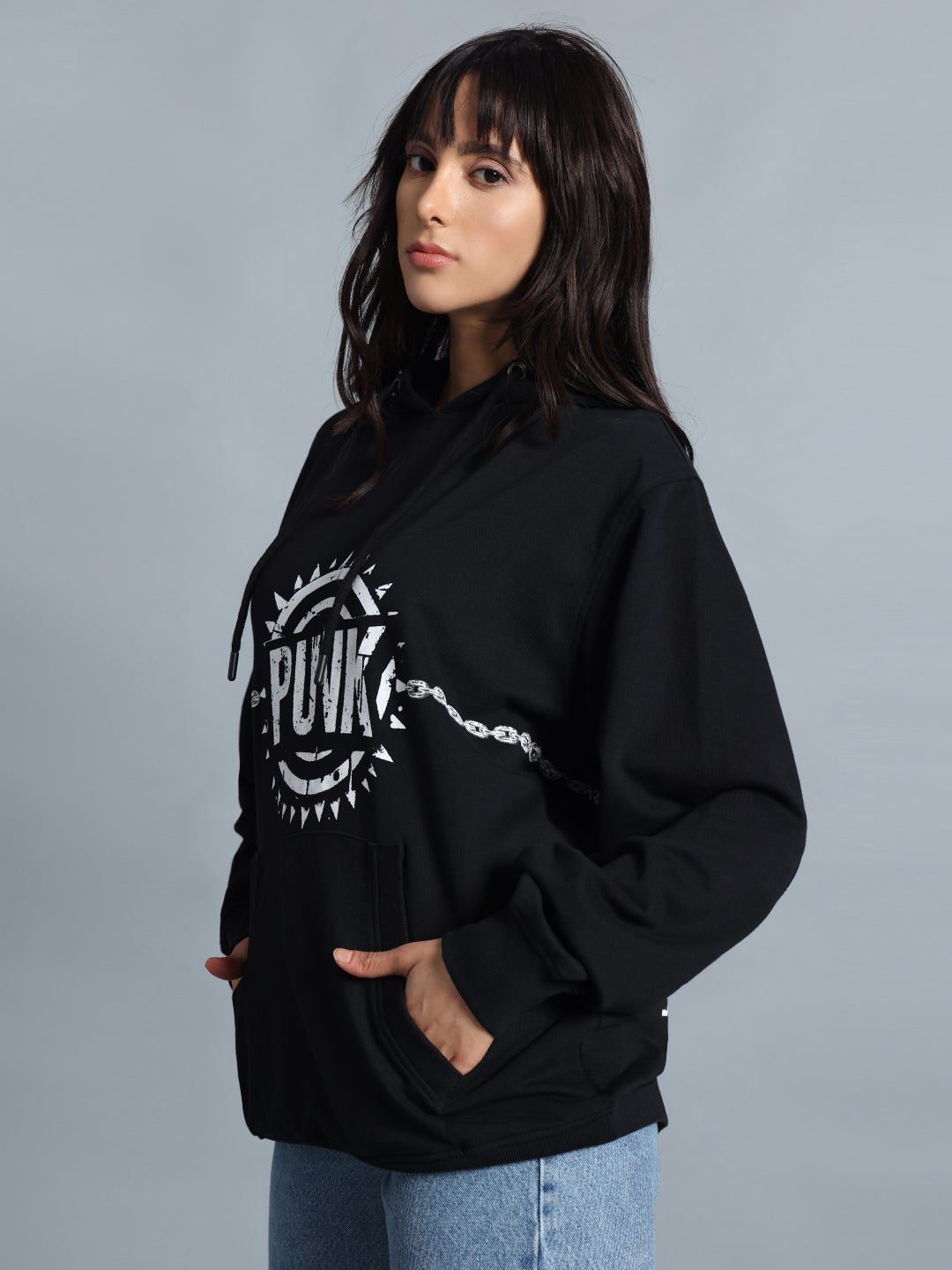 Chained Guitar Black Sweatshirt for Women | Printed Buddy Set by PUNK