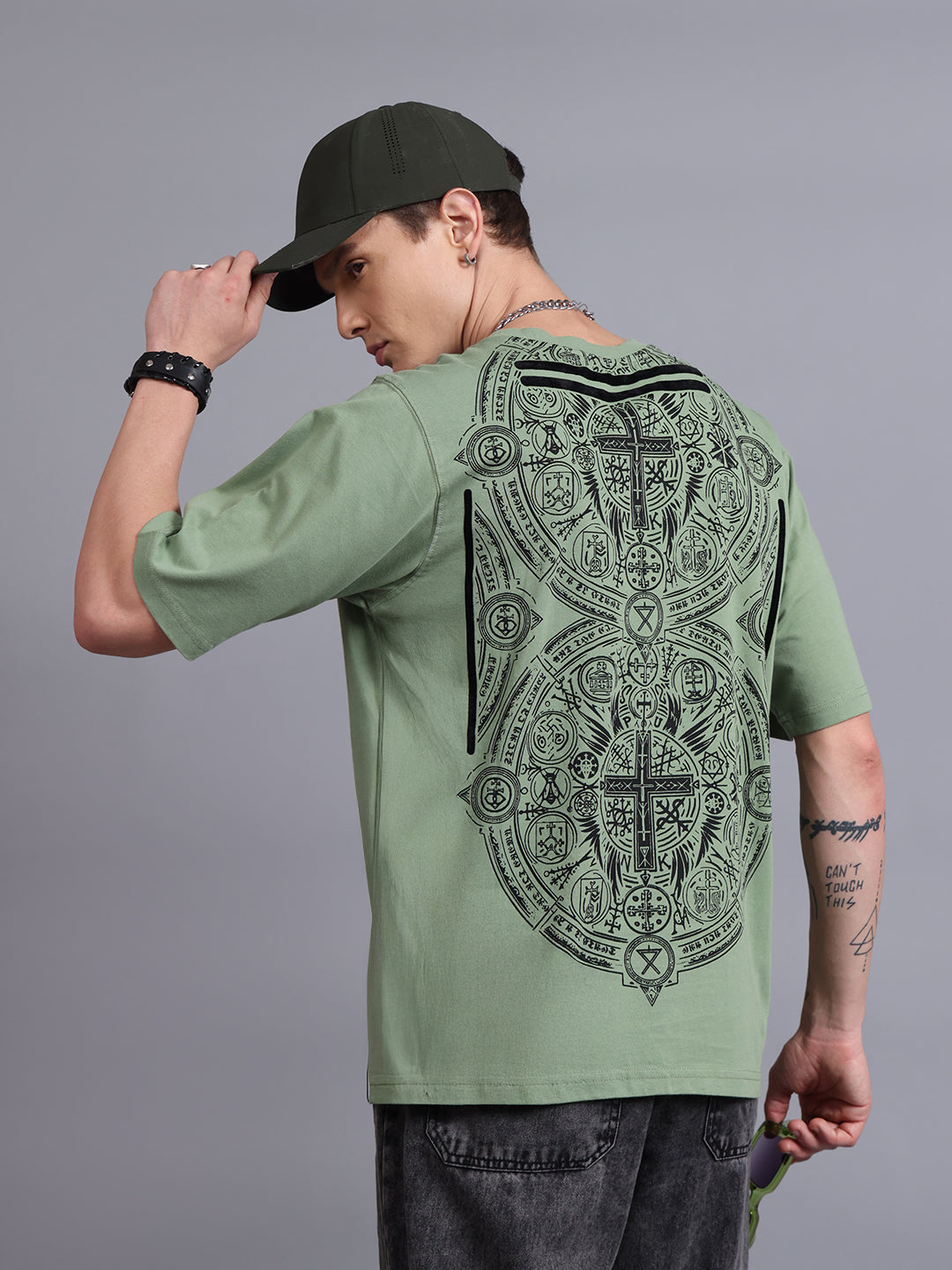 CROSS-CIRCLE Olive Oversized T-Shirt | Gothic Streetwear by PUNK | New In