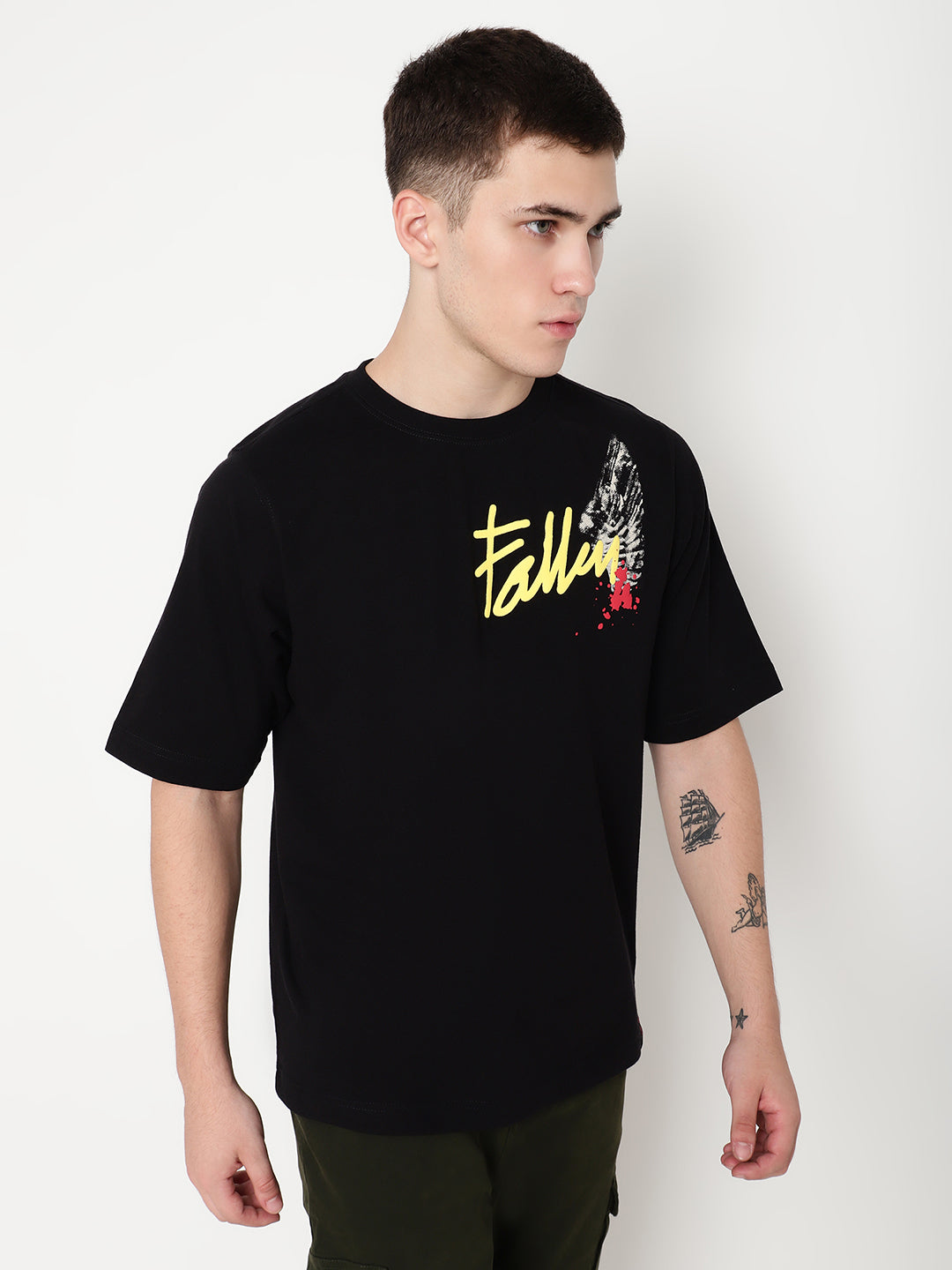 PUNK Black FALLEN-TO-RISE Oversized Tshirt