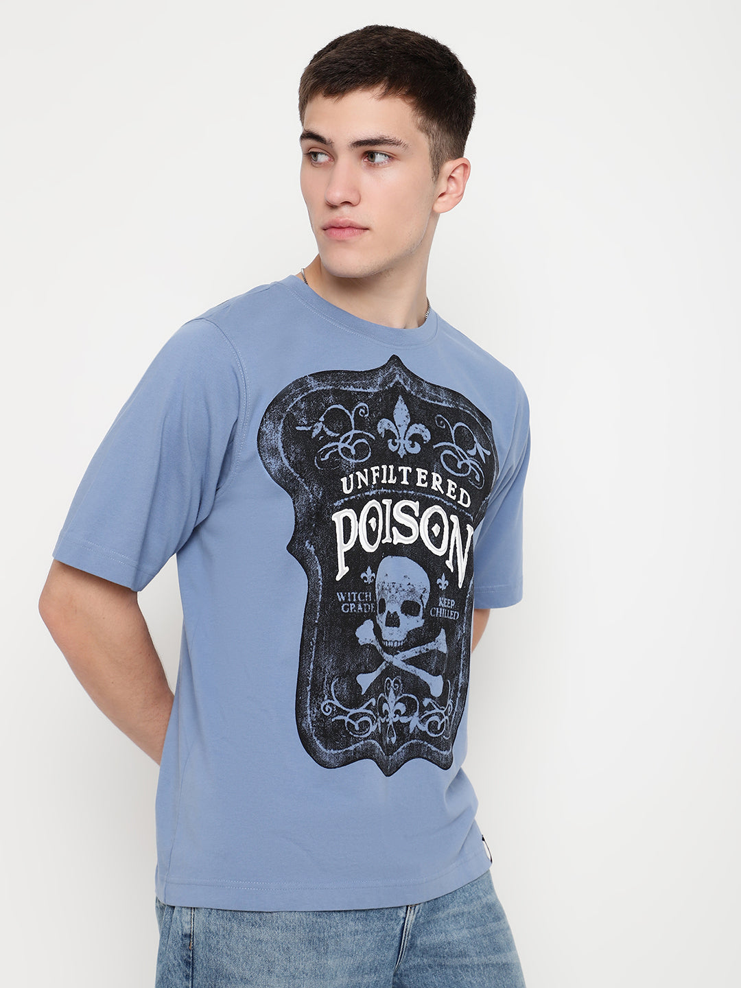 PUNK Blue POISON   Regular Length Short Sleeves Oversized Tshirt