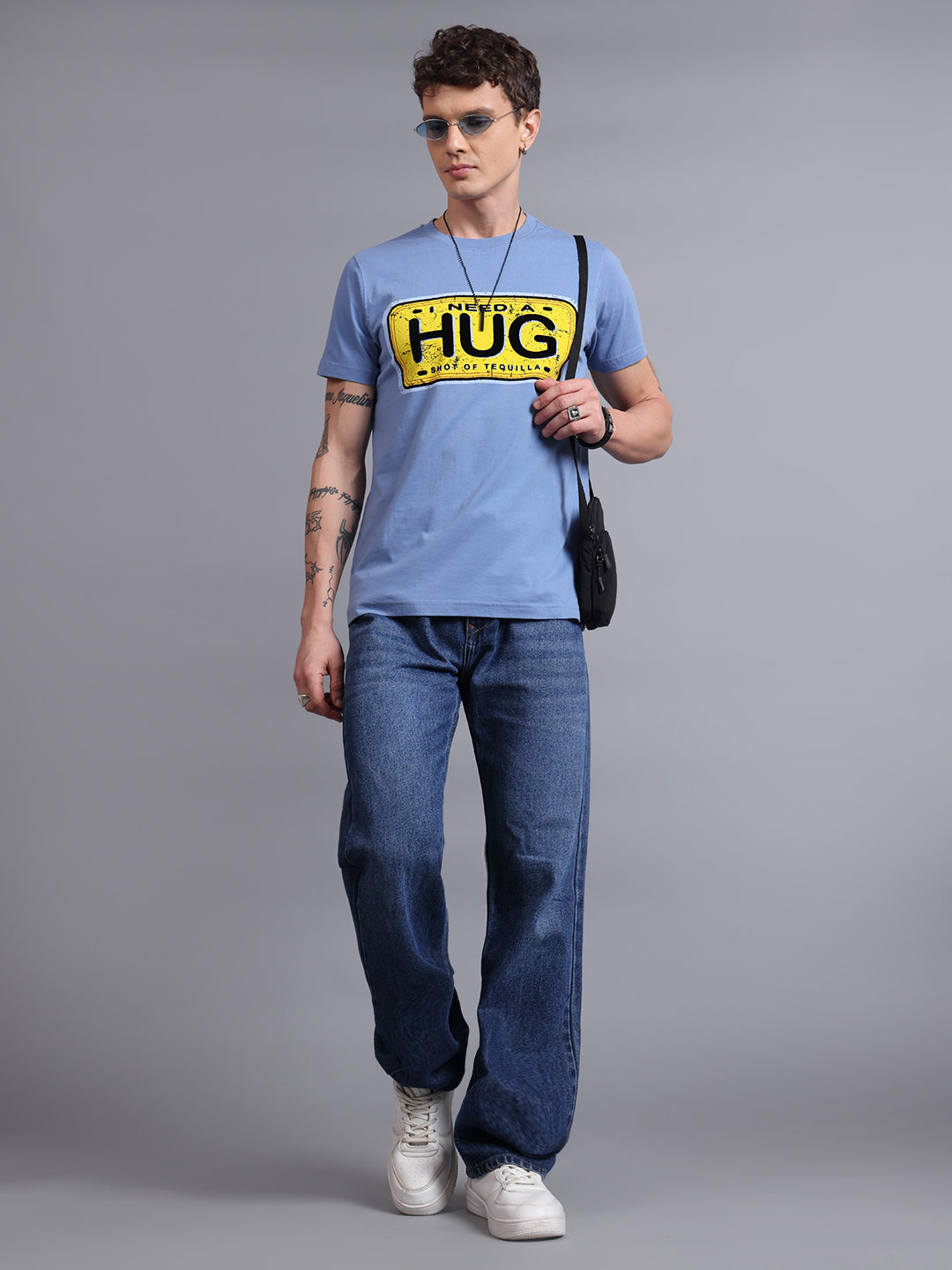HUG Blue Printed T-Shirt | Typography Streetwear by PUNK | New In