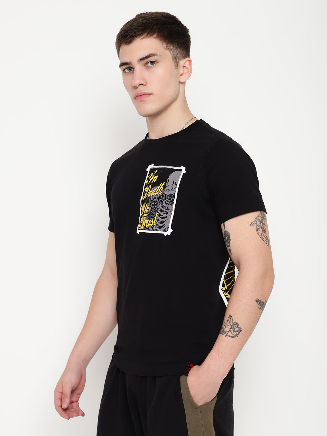 PUNK Black IN-DEATH-WE-TRUST Regular Fit Tshirt