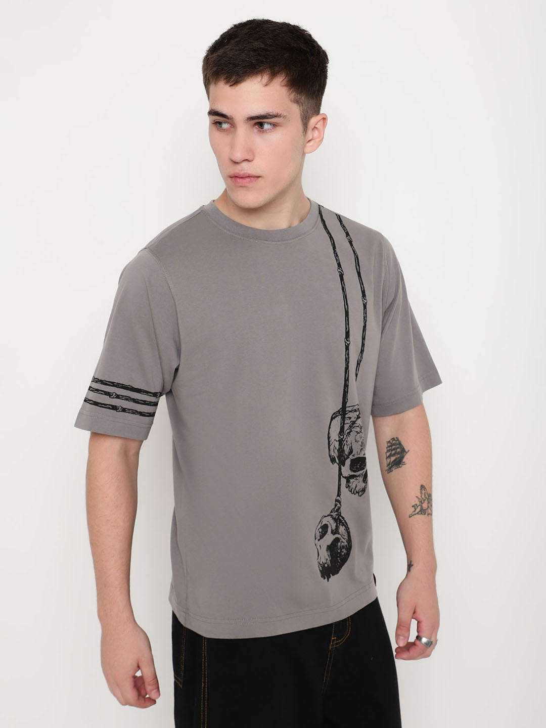 PUNK Grey HANGING-SKULL Oversized Tshirt