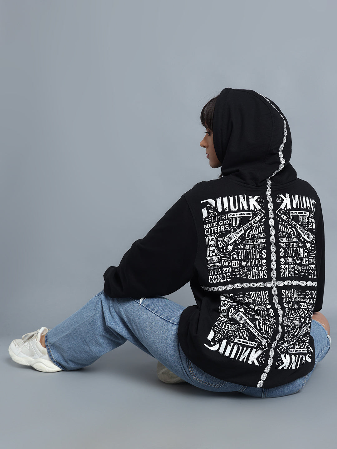 Chained Guitar Black Sweatshirt for Women | Printed Buddy Set by PUNK