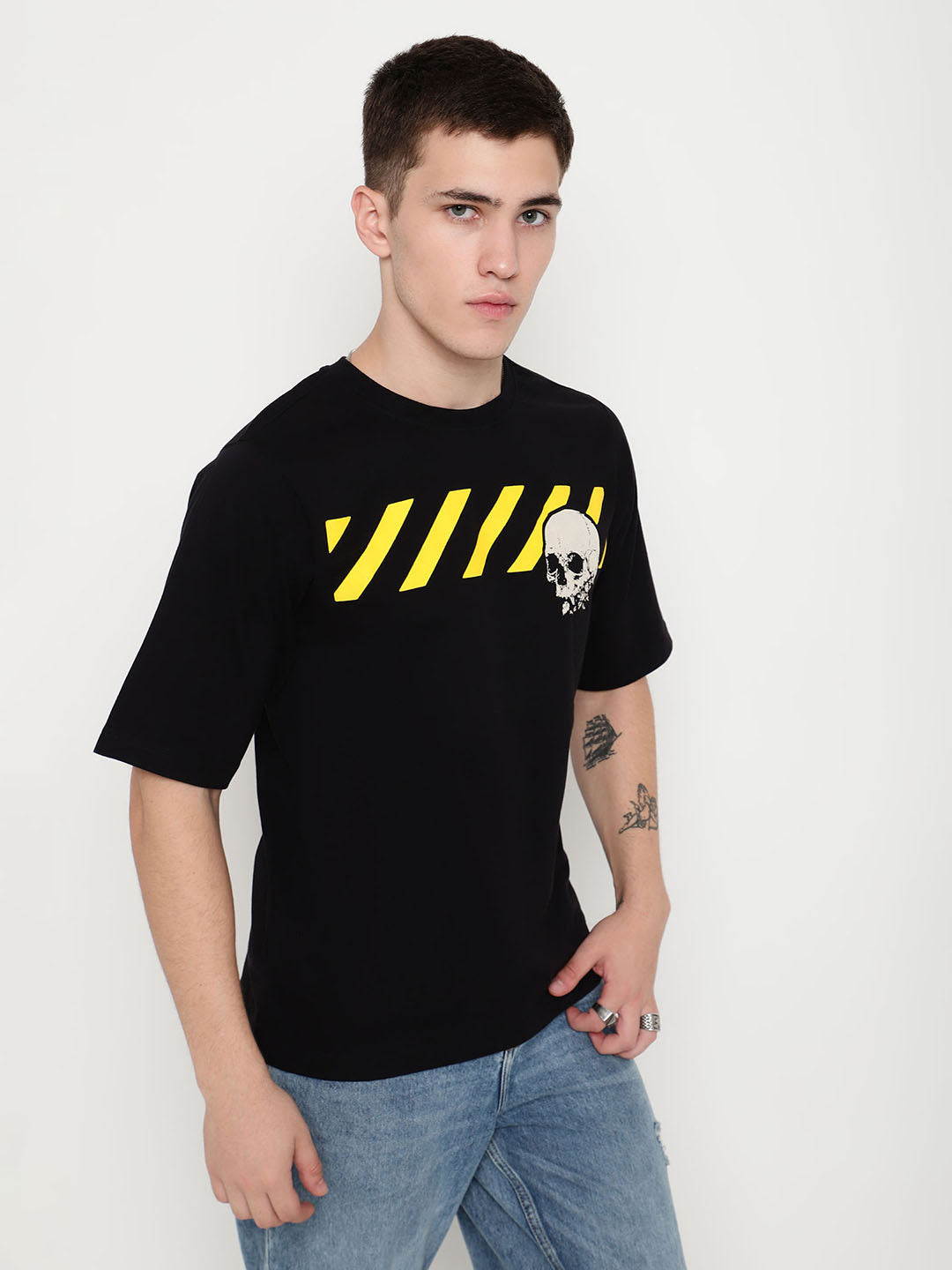 PUNK Black SKULL-CROSSING Short Sleeves Oversized Tshirt