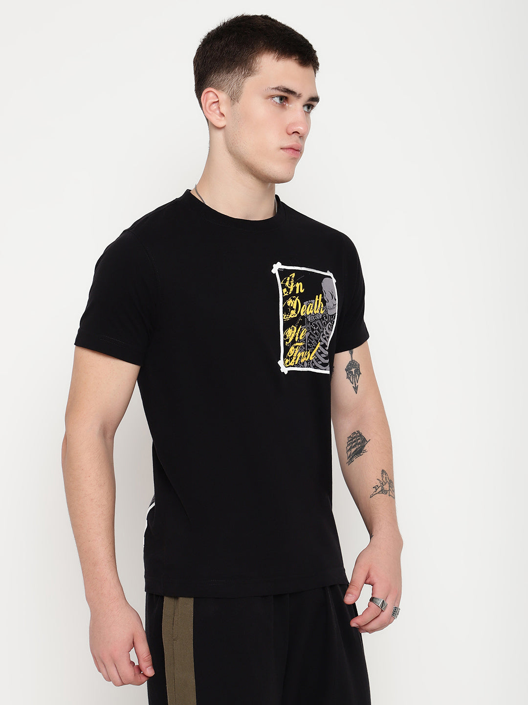 PUNK Black IN-DEATH-WE-TRUST Regular Fit Tshirt