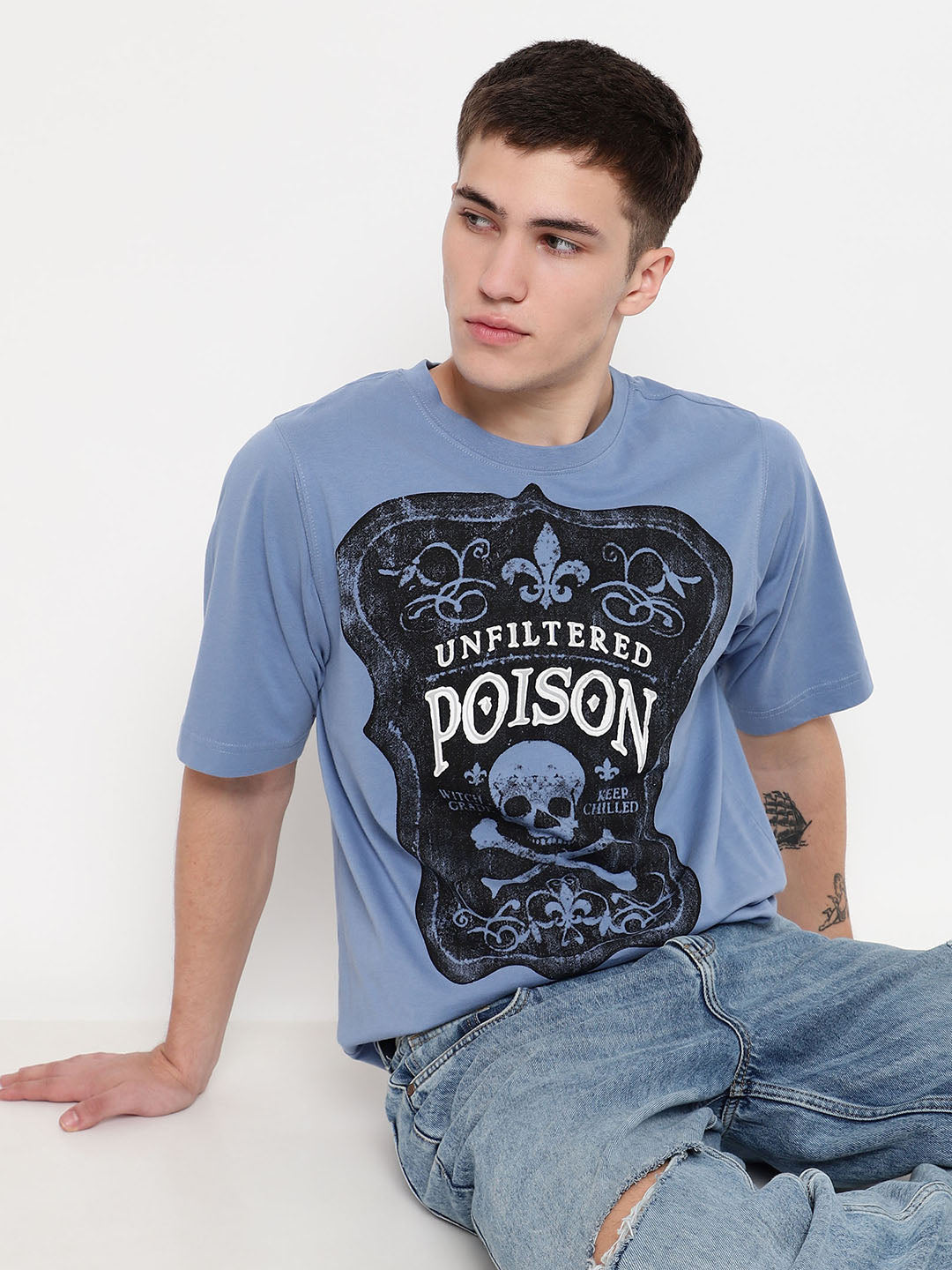 PUNK Blue POISON   Regular Length Short Sleeves Oversized Tshirt