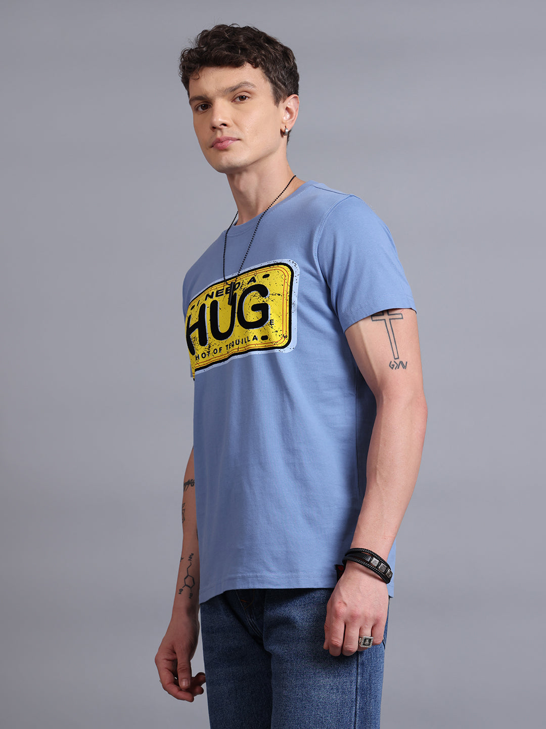 HUG Blue Printed T-Shirt | Typography Streetwear by PUNK | New In