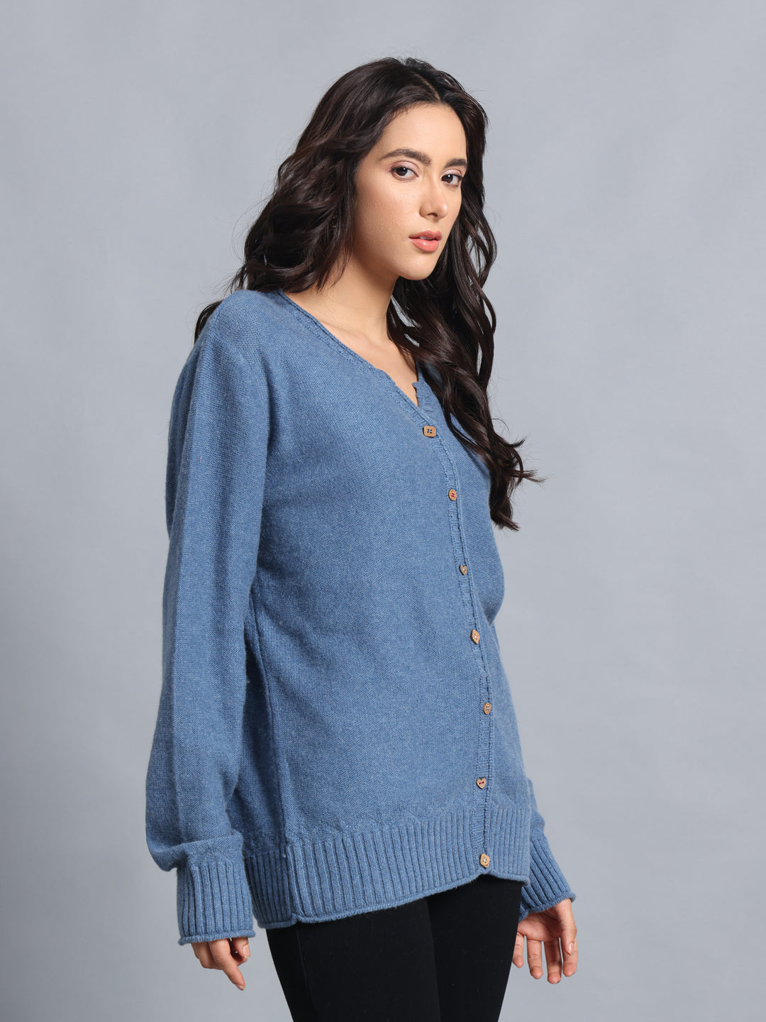 PUNK Blue Cardigan Sweater for Women – Stylish Front-Open Winterwear