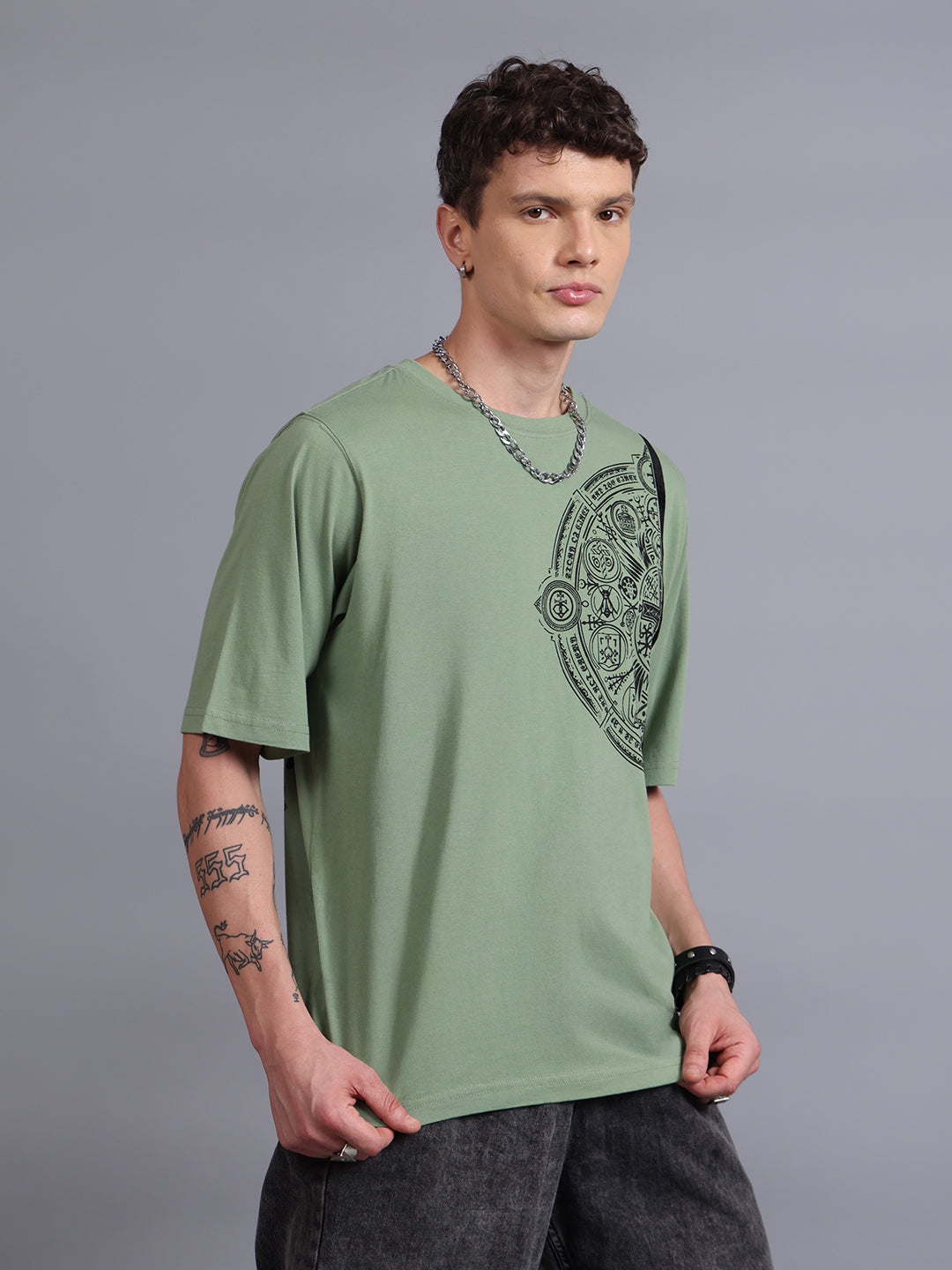 CROSS-CIRCLE Olive Oversized T-Shirt | Gothic Streetwear by PUNK | New In