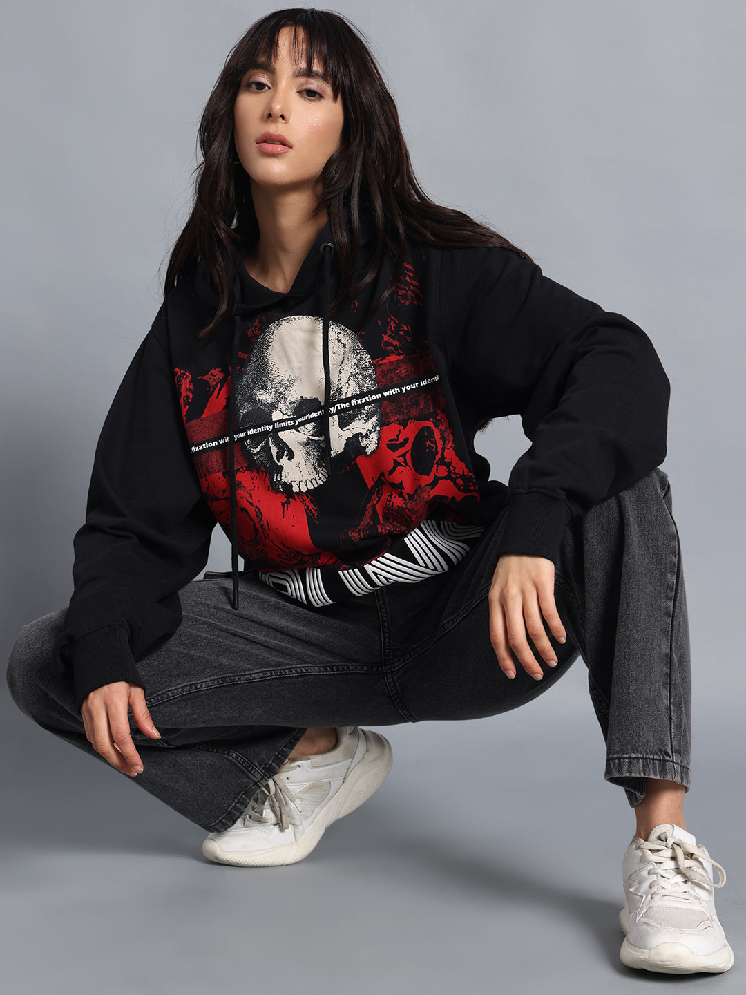 Skull Tape Black Sweatshirt for Women | Buddy Set by PUNK