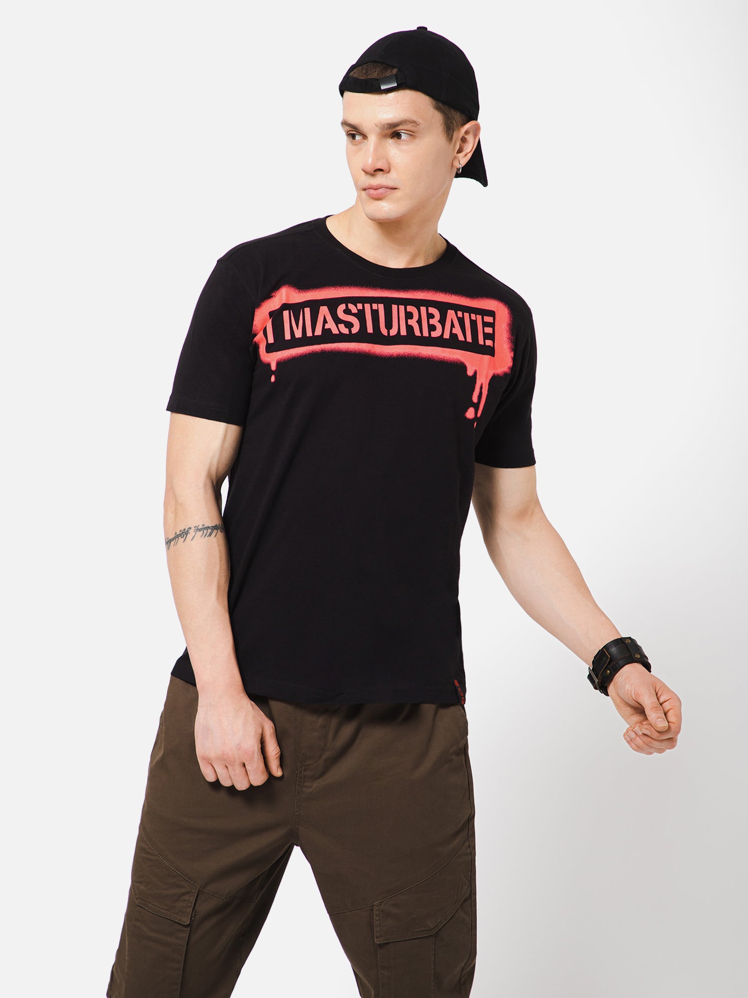I MASTURBATE Punk Black Printed Tshirt