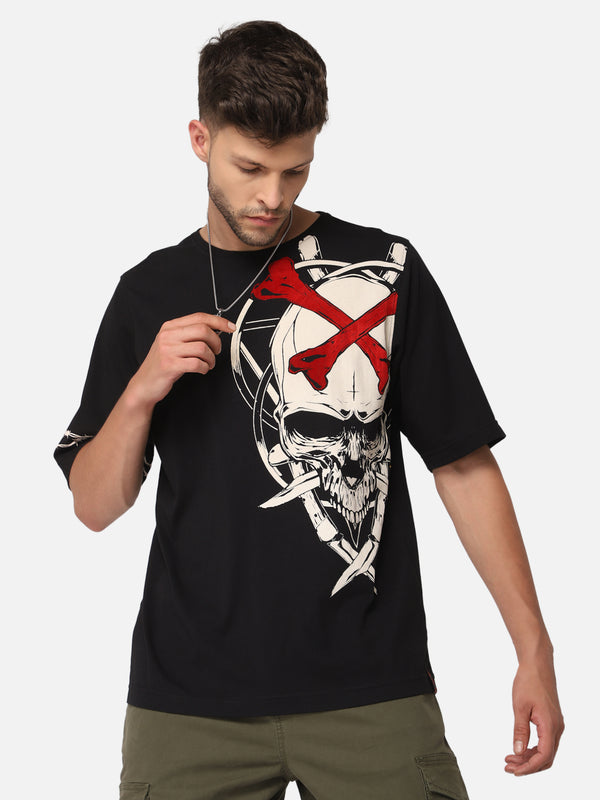 Punk Oversized CYPHER-SKULL Black T-shirt