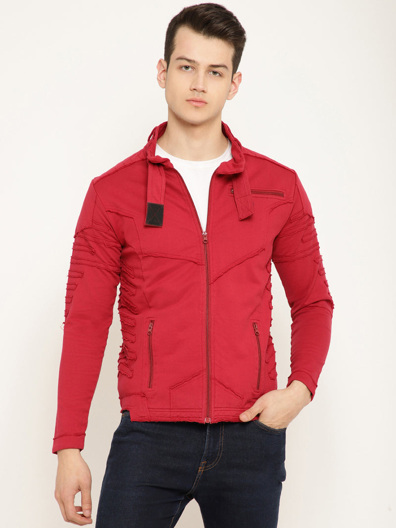 PUNK PSY-CUT-&-SEW Red Long Sleeves Mandarin Collar Sweatshirt