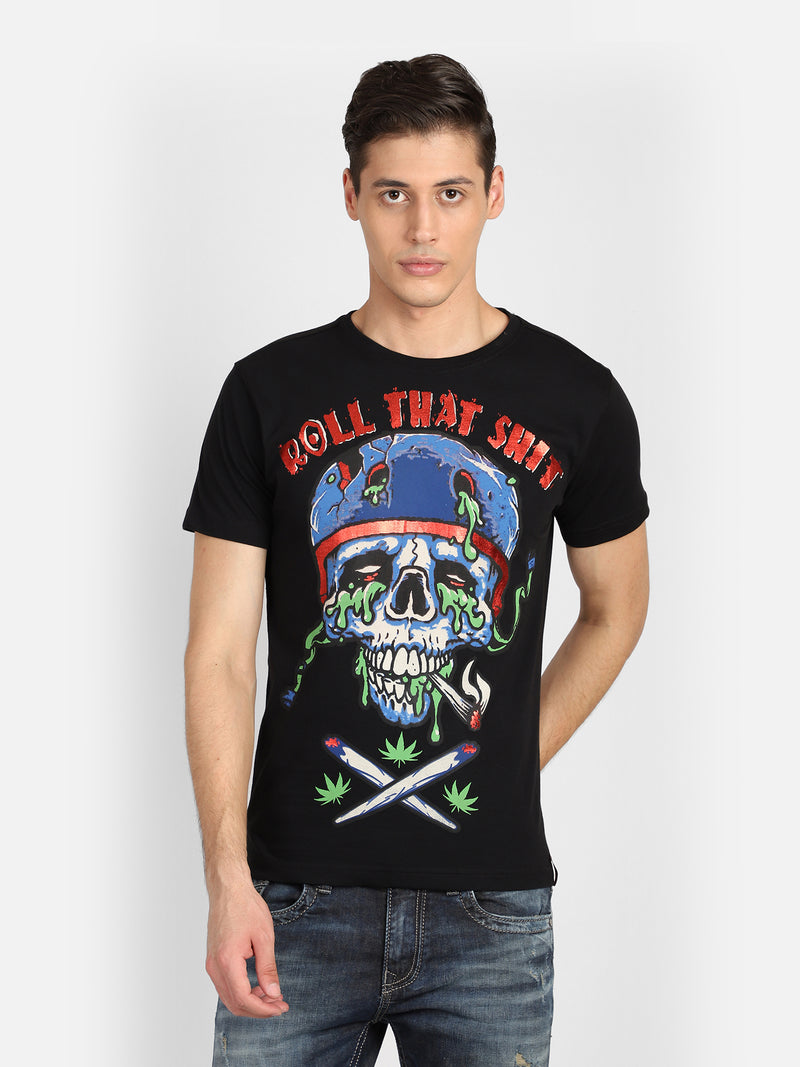 Punk ROLL-THAT-SHIT Weed printed T Shirt