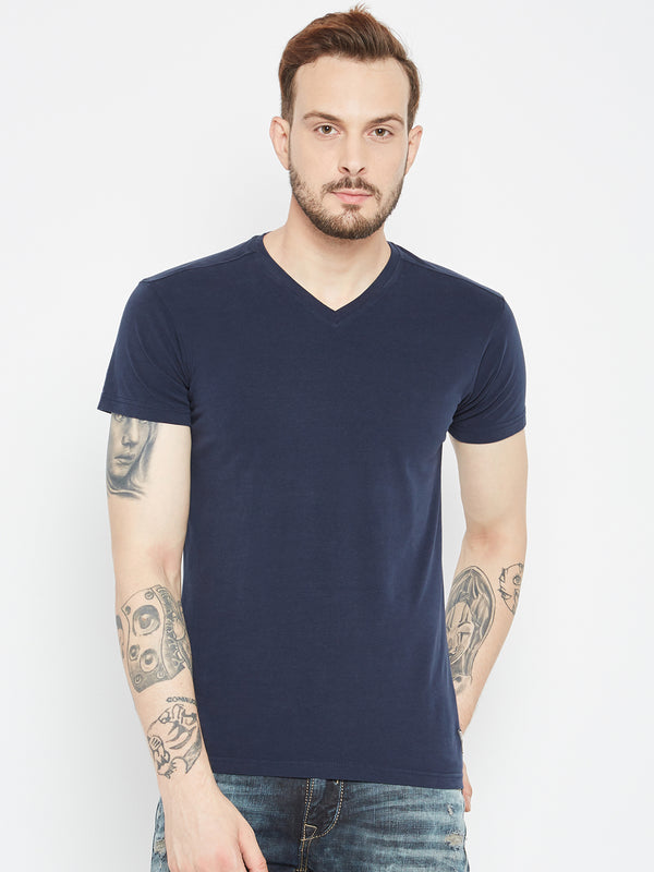 Punk Navy Blue V-Neck T-shirt