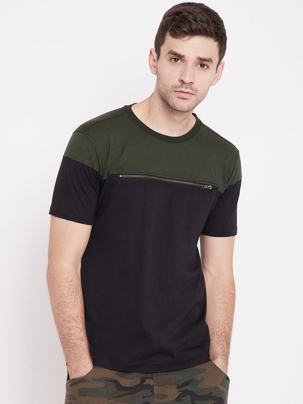PUNK-ZIPPER Black & Olive T-Shirt