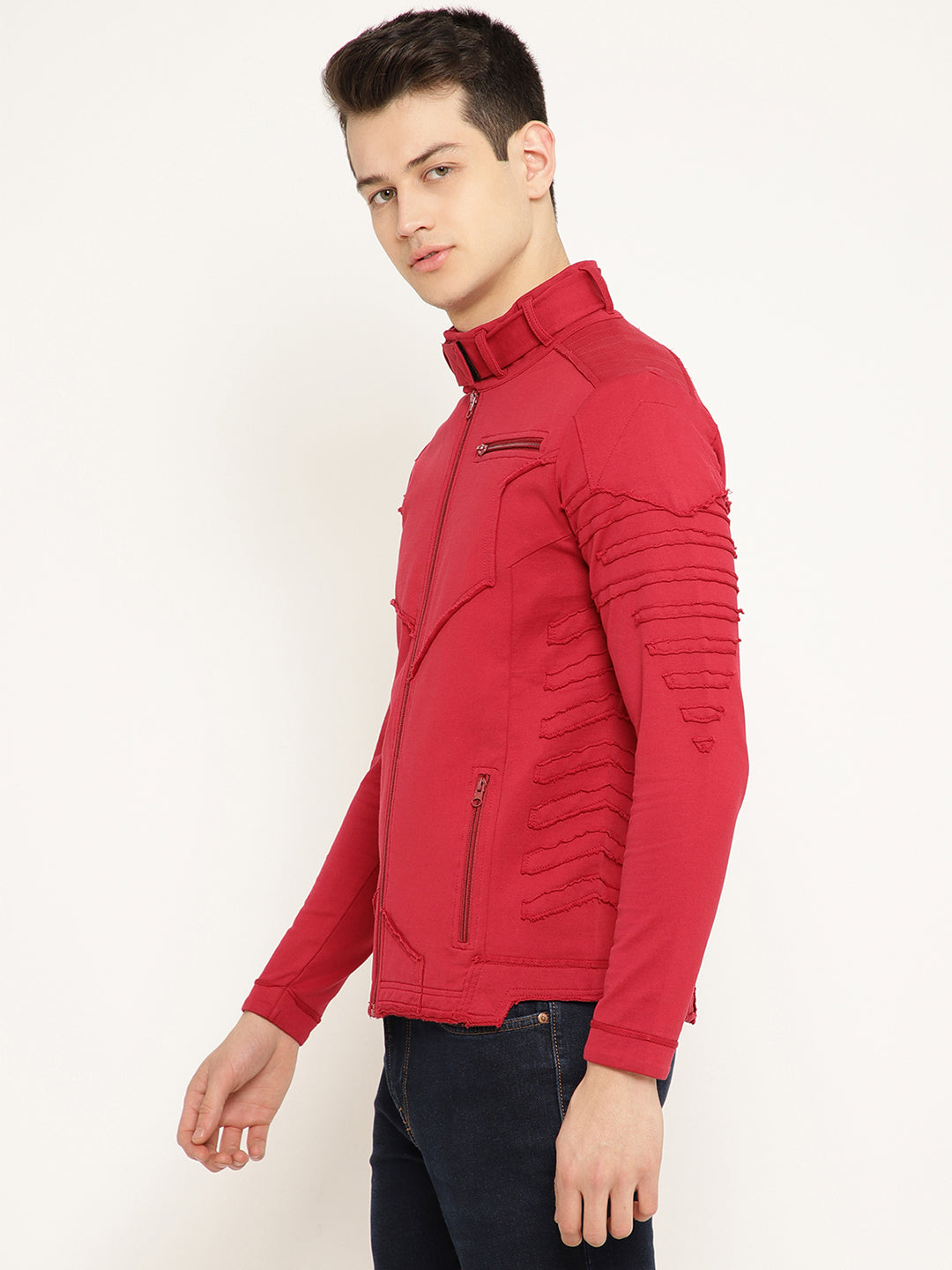PUNK PSY-CUT-&-SEW Red Long Sleeves Mandarin Collar Sweatshirt