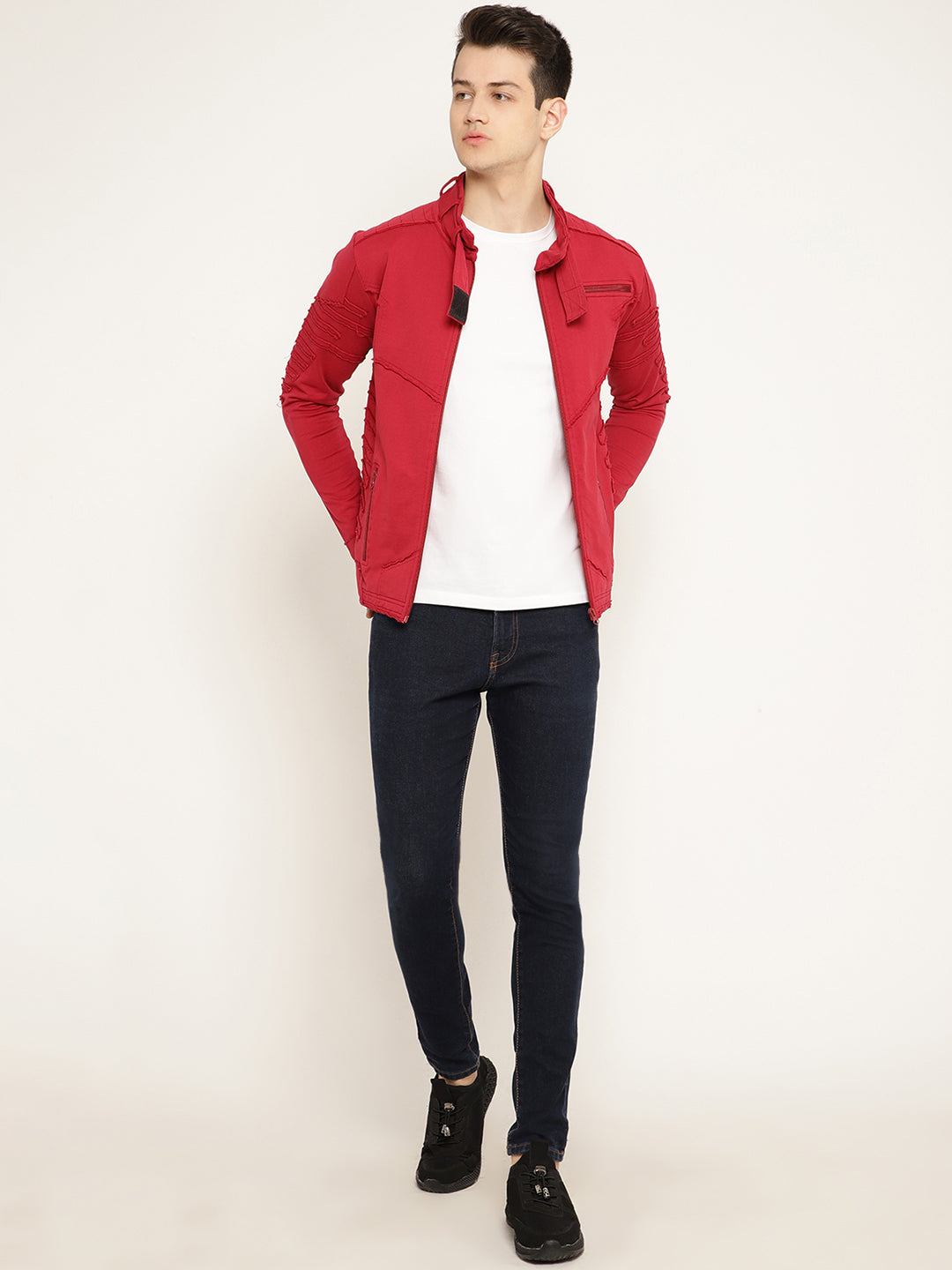 PUNK PSY-CUT-&-SEW Red Long Sleeves Mandarin Collar Sweatshirt