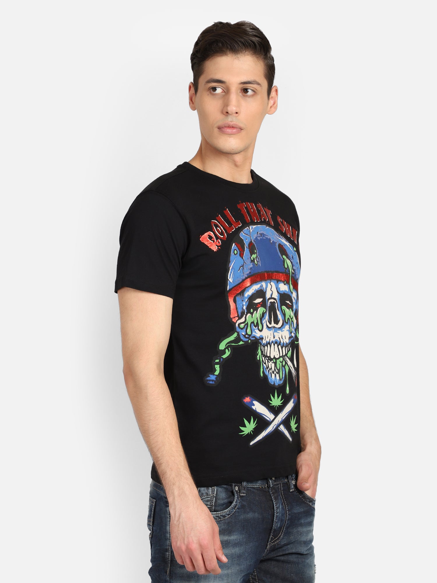 Punk ROLL-THAT-SHIT Weed printed T Shirt